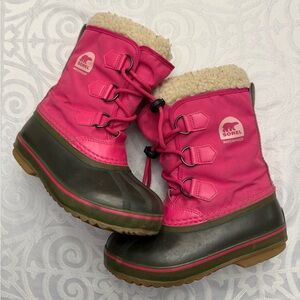 Sorel Faux Fur Liners Kids Pink Insulated Winter Snow Boots Youth Girl Size 1